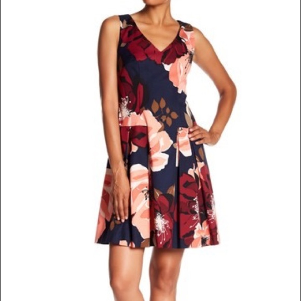 Devoted Floral Print Pleated Dress